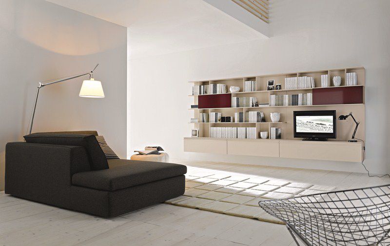 composizione soggiorno sentenza panna opaco e divano con penisola nero